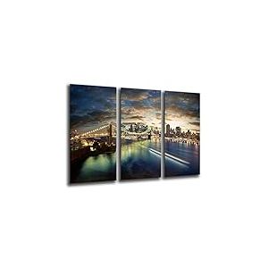 Tableau Moderne Photographique, Impression sur bois, Ville de New York, au coucher du soleil, 97 x 62 cm, ref. 26220