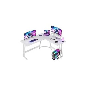 JUMMICO Bureau Gaming en L 150x130cm - Bureau d'angle avec Support &Eacute;cran R&eacute;versible - Polyvalent (Jeu/Travail/&Eacute;tude) - Stabilit&eacute; Maximale & Nettoyage Facil - Rev&ecirc;tement Carbone - Blanc