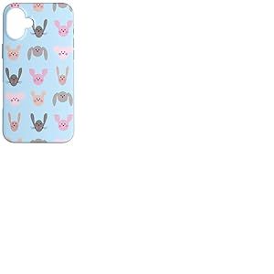 Adorable Personnage Kawaii Rose tête de Lapin Cochon Bleu Coque pour iPhone 16 Plus