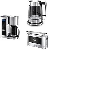 Russell Hobbs Set Petit-déjeuner Cafetière (1,25 L et 1600 W) + Bouilloire (en verre de 1,7 L et 2400 W) + Grille pain (Fentes extra larges) Elegance