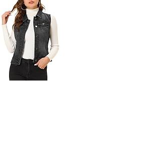 Allegra K Gilet en Denim D&eacute;lav&eacute; Boutonn&eacute; Femme Veste en Jean sans Manches avec Poches &agrave; Rabat Noir S