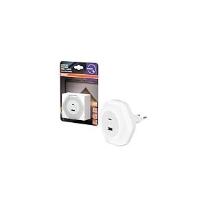 OSRAM Veilleuse LUNETTA HEXAGON, blanche, 5 W, 5 lm, lumière blanc chaud, connexion USB-A et USB-C, technologie LED, fonction de charge, longue durée de vie, indice de protection IP20, 3 000 K