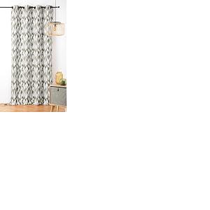 LINDER Rideau à Motif Ikat - Tissu Upcyclé - Style Ethnique - Œillets Canon de Fusil - Coloris Vert Kaki - Dimensions 140x280cm - 67% Polyester 31% Coton 2% Autres Fibres - Collection Ikat