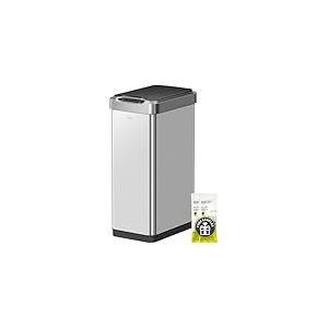 EKO Poubelle Cuisine Automatique 50L Phantom-T | Capteur Mains Libres | Acier Inox Bross&eacute; Anti-Traces | Fermeture Silencieuse Salle Bain