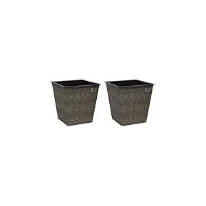Gartenfreude Lot de 2 jardinière en polyrotin, Plastique étanche Pot, différentes Versions 32 x 32 x 32 cm - 31 Liter Cappuccino