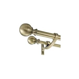 Tringle à rideaux double télescopique de 2,5 à 122 cm, bronze antique pour fenêtres, tringle à rideaux décorative avec embouts ronds, 2,5 cm avant et 1,6 cm arrière