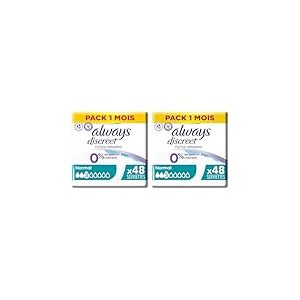 Always Discreet 0%, 48 Serviettes Hygiéniques Incontinence Femme, Normal 3 Gouttes, Protection Absorbante pour Fuites Urinaires Modérées, Pack 1 Mois (Lot de 2)