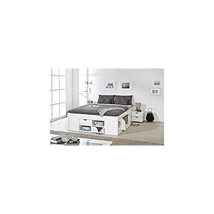 Inter Link - lit fonctionnel - lit avec rangements - lit avec tiroirs - pin massif - pour adultes, enfants, adolescents - lit double - avec 2 sommiers- blanc vernis - Till - 140 x 190 cm