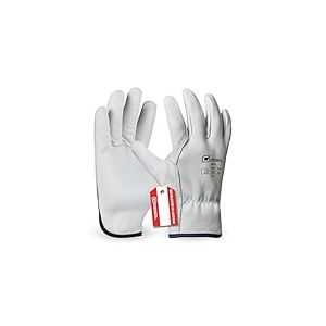 Gebol Driver | Gants de travail en cuir haute r&eacute;sistance | Gants en cuir pour homme | Taille L (taille 9) | Blanc | 1 paire