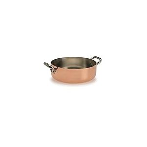 Pentole Agnelli ALCU106PI20 Casserole basse en cuivre avec 2 poign&eacute;es en acier, Cuivre &eacute;tam&eacute; avec fond &agrave; induction, 20 cm