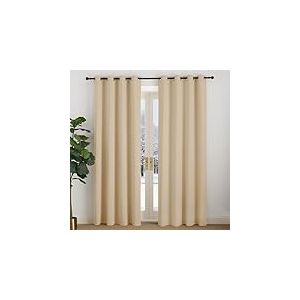 NICETOWN Rideaux Occultants Thermique Unicolore Draperies &agrave; Oeillets Lumineux Bloquer Anti-UV pour des Maison Chambre, 140 cm Largeur sur 220 Hauteur, Beige Fonc&eacute;, 2 Pi&egrave;ces