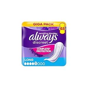 Always Discreet Serviettes Pour Fuites Urinaires Femmes Long, Protection intégrale, Discrétion, 48 Serviettes