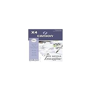 Lot de 4 blocs encollés, A4, 50 feuilles, Canson Mix Media Imagine, Grain fin 200 g