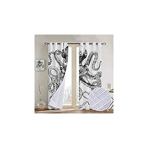 Nuoman Rideaux de chambre &agrave; coucher Pieuvre Animaux de mer avec Guitare Riff Instrument de musique Rock and Roll Impression moderne Illustration Lilas Isolation thermique 54" W x 63" L Couleur 06