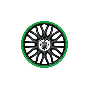 Jeu d'enjoliveurs J-Tec Orden R 14-inch noir/vert + anneau chrom&eacute;