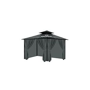 Tngan Rideaux d'intimité universels imperméables pour tonnelle – 3,6 x 3,6 m – Paroi latérale avec Fermeture éclair pour terrasse, Jardin et arrière-Cour (Rideaux Uniquement, 3,6 x 3,6 m, Gris)