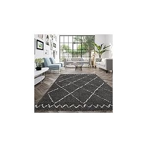 Rugs Essentials Tapis Berbère Shaggy - Doux et Confortable, Facile d'entretien, 100% Polypropylène, Style Ethnique 160x230 cm, Épaisseur 30 mm, Noir - Blanc