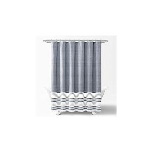 Lush Decor Nantucket Rideau de Douche, Bleu Marine, à Franges, en Coton Teint en Fil, 182,9 x 182,9 cm