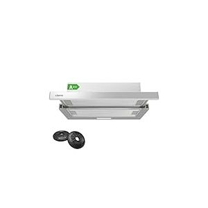 CIARRA CBCS6906D Hotte Tiroir Téléscopique 60cm - Classe A++ - 370m³/h - 2 Vitesses - Éclairage LED - Recyclage ou Evacuation - Filtres Charbon Inclus - Argent