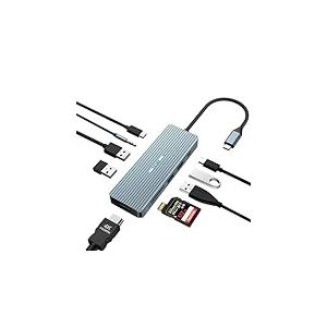 YLSCI Docking Station HUB USB C, 10 in 1 USB C Station d'accueil Con HDMI 4K, 2 USB 3.0, 2 USB 2.0, USB C, 100W PD, Lettore di Schede SD/TF Compatibile Con MacBook Pro/Air, Surface Pro/Go