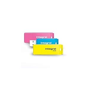 Integral 64GB Neon USB 2.0 Cl&eacute; USB Pack 3 (Rose/Bleu/Jaune)