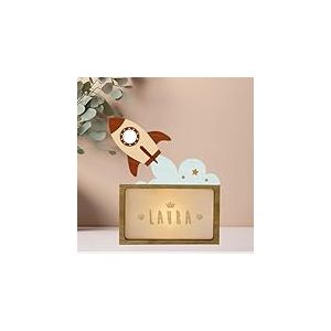 WONDEE Lampe Veilleuse Bébé Personnalisée et Veilleuse Enfant Personnalisée Fusée - Accesoire Cadeau Bebe naissance personnalisé Garcon et Fille - Lampe de Chevet Chambre, Decoration Chambre Bebe
