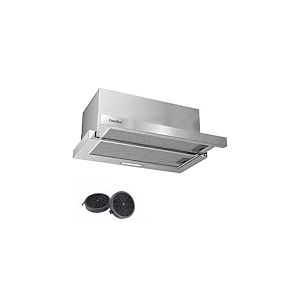 COMFEE ' CHL03M21S Hotte aspirante t&eacute;lescopique plate 60 cm, classe A+, syst&egrave;me de recirculation, 400 m&sup3;/h, flux d'air, hotte aspirante int&eacute;gr&eacute;e, type plat, couleur argent&eacute;e