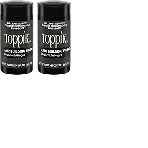TOPPIK Fibres Capillaires Densifiantes à base de Kératine, Noir - 3g - Cheveux à l'Aspect Naturellement plus Epais – Pour densifier Racines, Ligne Frontale, Barbe, Calvitie (Lot de 2)