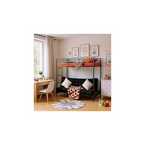 Meuble Cosy Lit Mezzanine avec Banquette Convertible et Sommier &agrave; Lattes en m&eacute;tal, n'inclut Pas de Futon, Cadres de Lit 90x190cm pour Enfant, Noir