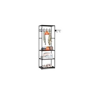 Avilia Porte-vêtements et étagère à chaussures pour économiser de l'espace – Organisateur vertical avec 3 étagères, barre porte-cintres et robuste cadre en acier et étagères en TNT – Capacité de 4,5