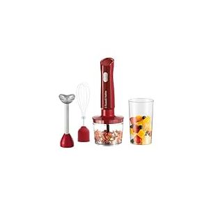 Russell Hobbs Mixeur plongeant [3 en 1 : mixeur, fouet, hachoir] Blender Rouge (bol 600 ml, smoothies, soupes, sauces, dips, lames en acier inoxydable, lavables au lave-vaisselle, sans BPA) 27142-56