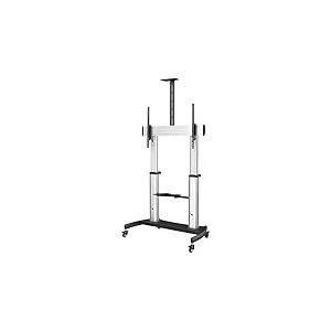 StarTech.com Pied TV Mobile - Chariot Support Télé Robuste Écrans 60-100" 100kg - Support TV Écran Plat sur Pied Roulettes - Hauteur Réglable - Support Télévision Universel + Étagères (STNDMTV100)