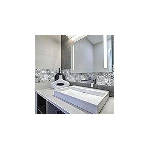 Ambiance Sticker Pack de 6 Stickers Adhésifs Frises Carrelages - Autocollant Frises Carreaux de Ciment - Mosaïque Nino Mural Salle de Bain, Cuisine - 6 Pièces de 10 x 60 cm