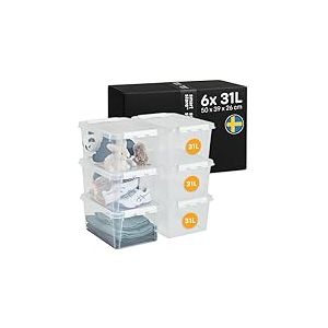 SmartStore - 6x Bo&icirc;te de Rangement Plastique avec Couvercle Classic 31L (50x39x26cm) | Empilable et de Qualit&eacute; Alimentaire | Bo&icirc;te Plastique avec Couvercle & Coins Renforc&eacute;s | Garantie 10 Ans