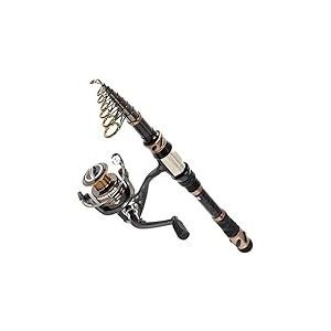 PLUSINNO Ensemble de Canne à pêche télescopique en Fibre de Carbone et de Moulinet à Lancer, roulements blindés 12 +1, en Acier Inoxydable BB, kit Complet de Voyage en Eau salée et Eau Douce, 1,8 m