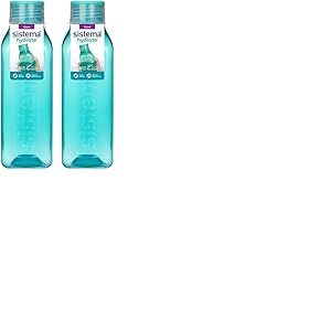 Sistema Bouteille d'eau carrée | 725 ml | Bouteille d'eau sans BPA | Bouchon étanche | Bords antidérapants | Coloris assortis (Lot de 2)