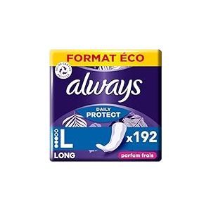 Always Daily Protect, Long, 192 Protège-Slips pour Femme, Avec un Parfum frais, Confortable avec cœur Absorbant, Format Eco