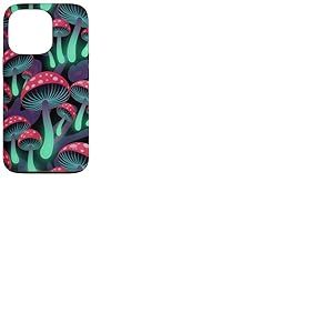 Motif champignons magiques psychédéliques noirs esthétiques Coque pour iPhone 13 Pro