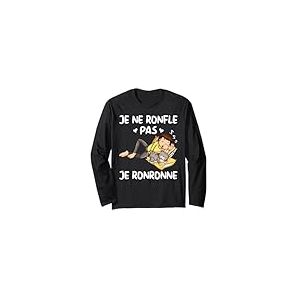 Je Ne Ronfle Pas Cadeau Tee Shirt Pyjama Humour Chat Sieste Manche Longue
