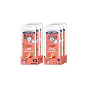 Le Petit Marseillais Gel Douche Extra Doux Pêche Blanche BIO & Nectarine BIO (lot de 6x650ml) – avec 92% d'ingrédients d'origine naturelle – pH neutre pour la peau et sans colorant