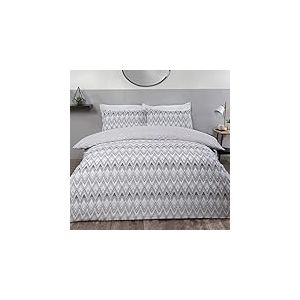 Sleepdown Zig Zag Parure de lit réversible avec Housse de Couette et taie d'oreiller Motif géométrique rétro Polycoton Noir/Gris 135 x 200 cm