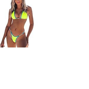 TASHEHE Bikini Triangle pour Femme - Bikini Sexy brésilien Deux pièces avec String - Joli Maillot de Bain, Jaune Fluo, Taille S