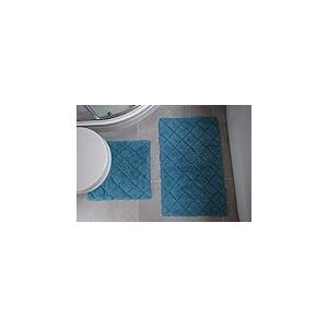 Rapport Kyra Ensemble Tapis de Bain et Contour WC en Coton, Bleu Lagon, Bathmat (76 X 46cm), Pedestal Mat (46 x 45 cm)