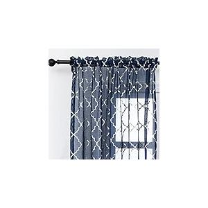 Kotile 2 Rideaux Transparents Brise-bise avec Motifs quadrilobes argent&eacute;s de Style marocain, pour fen&ecirc;tre de Cuisine, 114 cm de Long; Bleu Marine et argent&eacute;