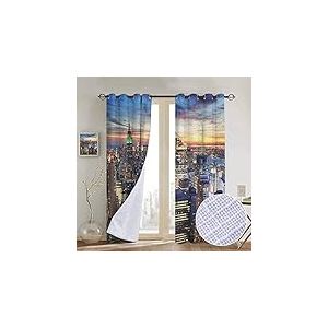 NUOMANAN Rideaux de Salon New York, Vue a&eacute;rienne de NYC en Hiver. Architecture am&eacute;ricaine Historique, m&eacute;tropole, Beige, Gris, &agrave; Nouer r&eacute;glable. 120" W x 96" L Couleur 15
