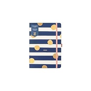 Busy B - Agenda journalier - Janvier &agrave; D&eacute;cembre 2024 - Motif &agrave; Rayure Bleu Marine - Planificateur journalier A5 avec pages lign&eacute;es, notes et calendrier annuel
