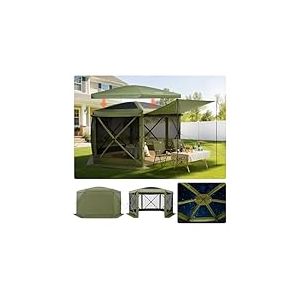 VEVOR Tente Moustiquaire Tonnelle Pop-up 3,6x3,6 m Tente Moustiquaire Pliante 8-10 Personnes Abri Solaire &agrave; 6 C&ocirc;t&eacute;s pour Camping en Famille Terrasse Jardin, avec Toit Amovible, Sac de Transport, Vert