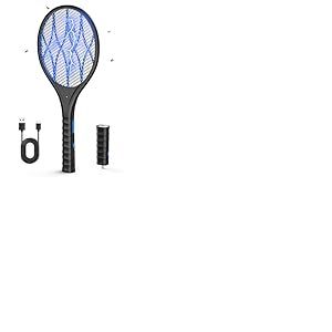 AROEVE Raquette Electrique Insectes, 4000V Raquette Anti Moustique Electrique, Recharge USB, Lumière LED, Lampe Torche Détachable, Protection à 3 Couches, Double Interrupteur, Maison, Jardin, Noir