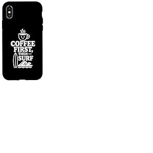 Coffee First Then Surf Fun Beach Wave Planche de Surf Ocean Lover Coque pour iPhone X/XS