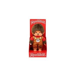 Sekiguchi 203864 - Monchhichi garçon Original avec Salopette et Motif Shiba Inu, Peluche d'environ 20 cm en Peluche Marron